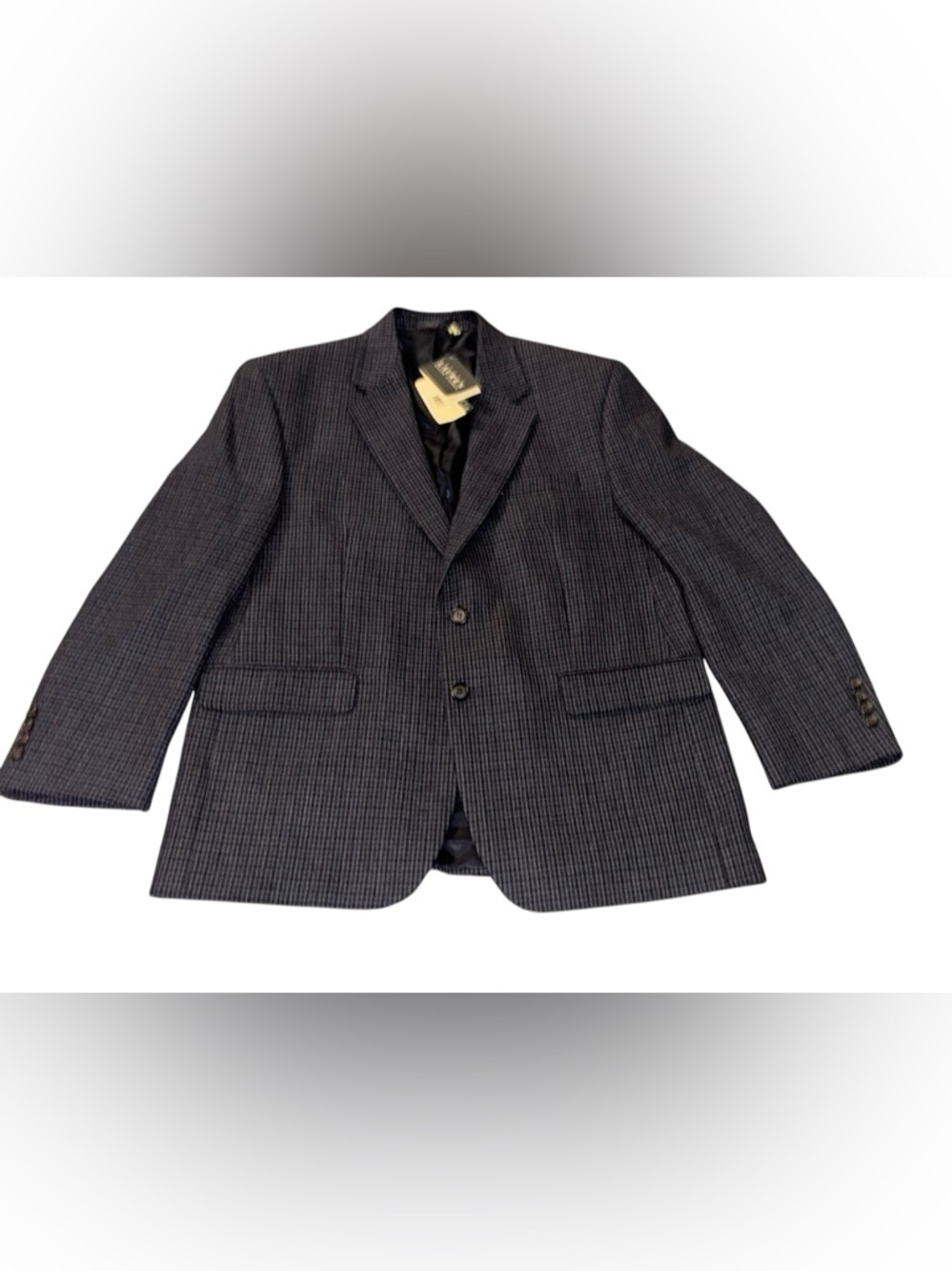 NWT LAUREN RALPH LAUREN navy Houndstooth 2 button lambs wool Blazer coat sz 42s - Picture 2 of 11